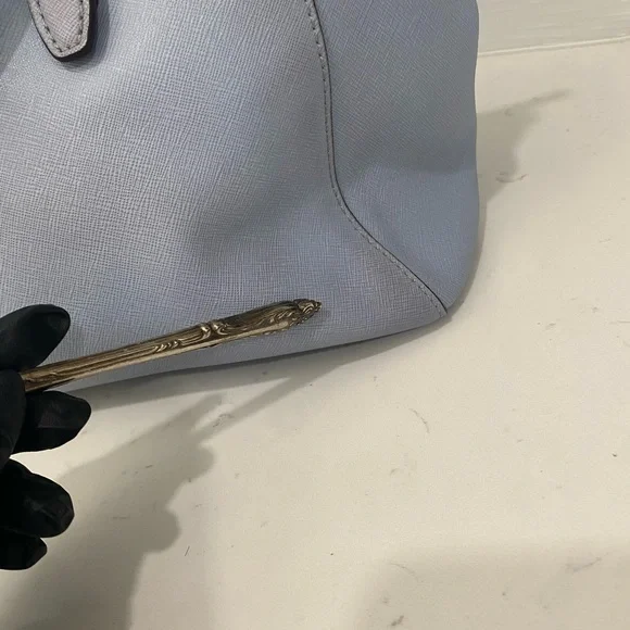 Michael Kors Light Blue Saffiano Leather Satchel Handbag Authentic - Picture 9 of 10